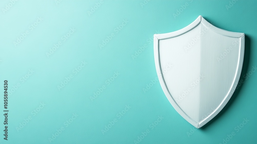 White shield on a blue background, symbol of protection and security in digital world White shield on a blue background, symbol of protection and security in digital world