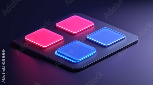 Multicolored square button, modern ui element with blue, purple, and pink gradient