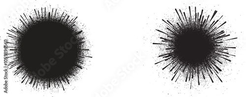 Collection of ink splashes for explosion effect .Set of Black Spray paint effect  .fireworks Explosion background . Starburst. Spray paint splashes . Sunburst effect .Radial lines and grainy particles