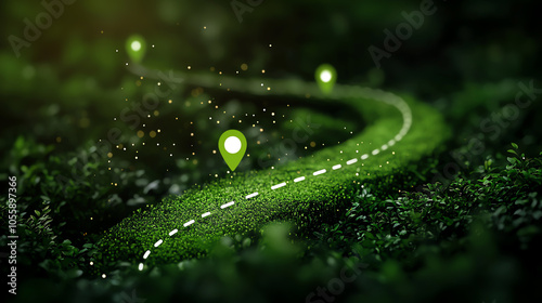 Arrows forming a roadmap with vision and goals icons, symbolizing interconnected planning