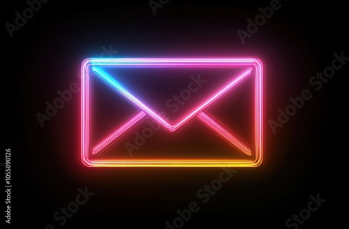 Neon envelope icon on a dark background, vibrant colors, glowing effect.