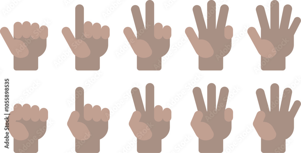 Obraz premium Flat vector Count number Spread fingers black hand