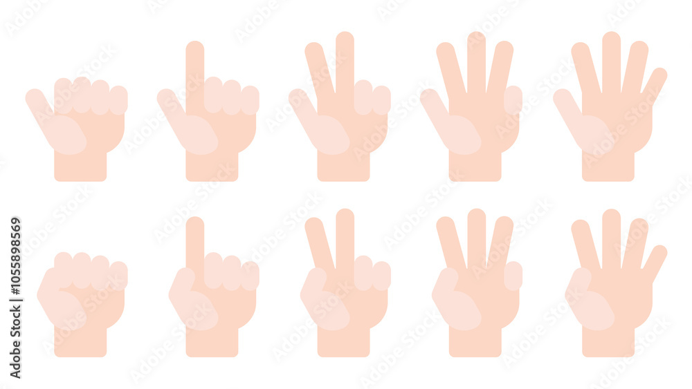 Flat vector Count number Spread fingers white hand Flat vector Count number Spread fingers white hand