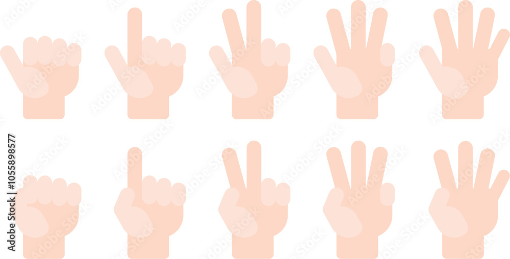 Flat vector Count number Spread fingers white hand Flat vector Count number Spread fingers white hand