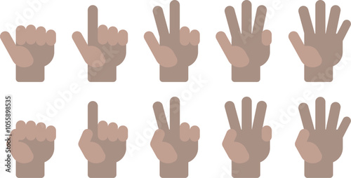 Flat vector Count number Spread fingers black hand