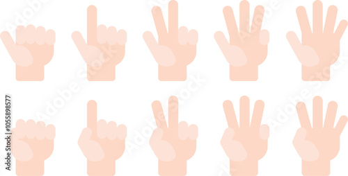 Flat vector Count number Spread fingers white hand