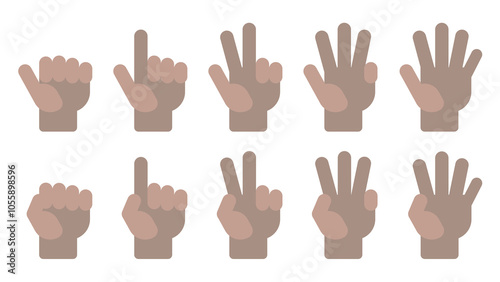 Flat vector Count number Spread fingers black hand