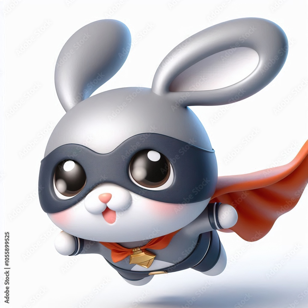 3D superhero A little smile rabbit flying with a cloak and mask 3D superhero A little smile rabbit flying with a cloak and mask