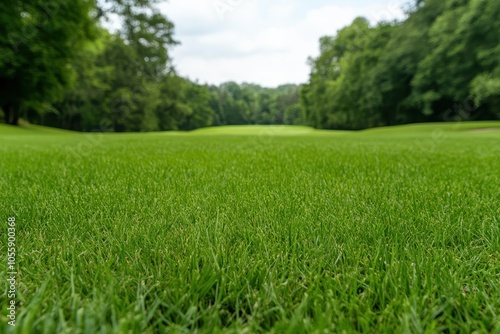 Lush green grass field under a cloudy sky, perfect for outdoor activities and nature photography.