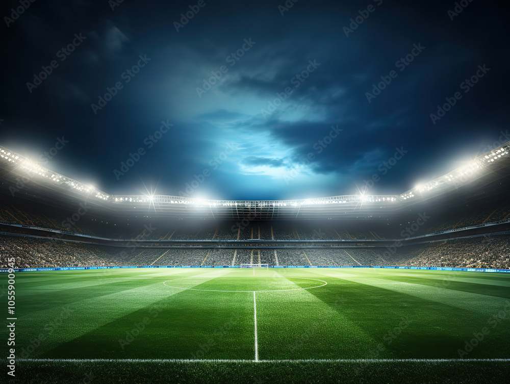 Illuminated Football Stadium at Night Illuminated Football Stadium at Night