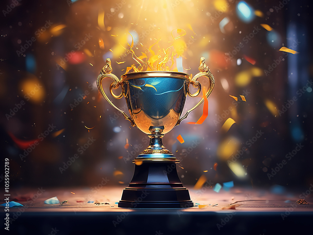 Shiny Trophy Surrounded by Confetti Shiny Trophy Surrounded by Confetti