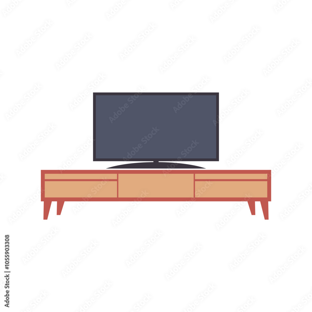 Interior icon with TV stand and TV set. Flat color design Interior icon with TV stand and TV set. Flat color design