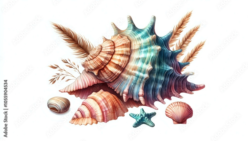 Obraz premium Spiral Seashell with Vibrant Hues 