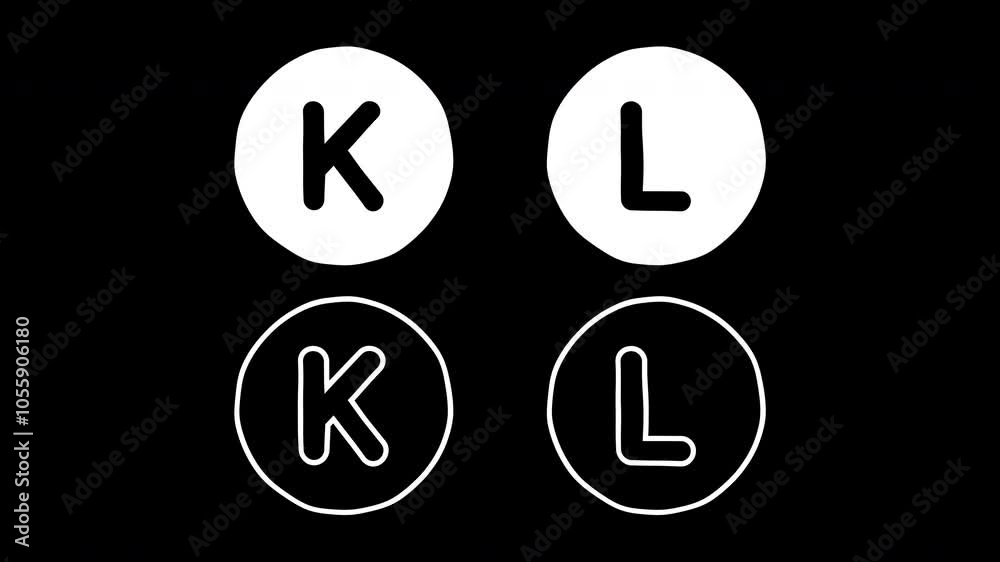 K-T letters in circle isolated character animated on transparent background. White alphabet upper case letter element motion graphic with alpha channel. K-T letters in circle isolated character animated on transparent background. White alphabet upper case letter element motion graphic with alpha channel.