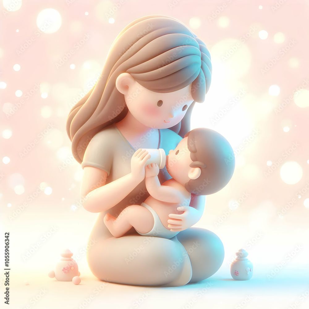 3D Mother Feeding Baby Soft Pastel Bokeh Background Nurturing Care Calm Scene Peaceful Loving Moment Copy Space for Text Icon Isolated White Background 3D Mother Feeding Baby Soft Pastel Bokeh Background Nurturing Care Calm Scene Peaceful Loving Moment Copy Space for Text Icon Isolated White Background