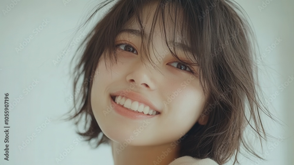 春の到来を祝う若い女性の喜びの表情 春の到来を祝う若い女性の喜びの表情