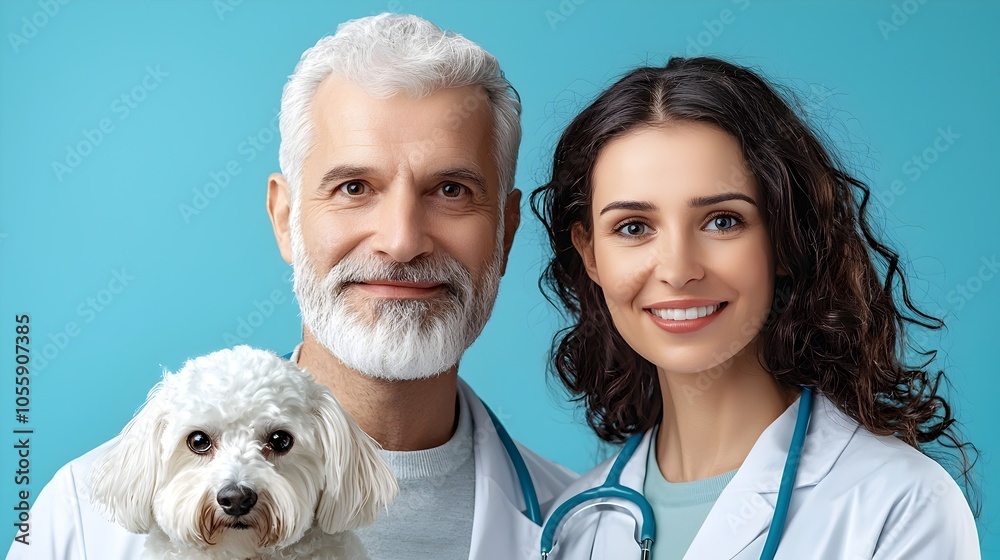 Friendly cartoon of a dog and veterinary icon with a triadic color scheme representing the concept of animal adoption or shelter services Friendly cartoon of a dog and veterinary icon with a triadic color scheme representing the concept of animal adoption or shelter services