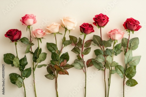 Elegant Arrangement of Colorful Roses on Neutral Background