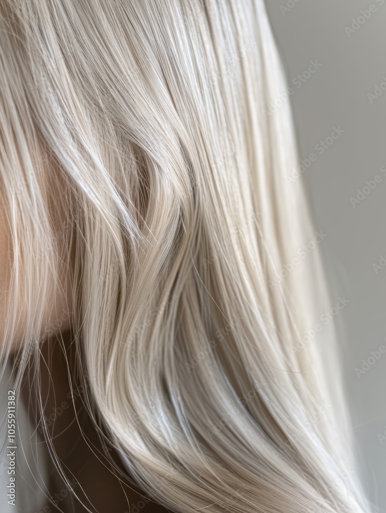 close up of hair, long straight blonde hair with highlights and silver accents,