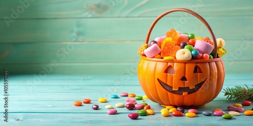 Pastel Trick-or-Treat Basket Filled with Colorful Halloween Candies for Festive Celebrations