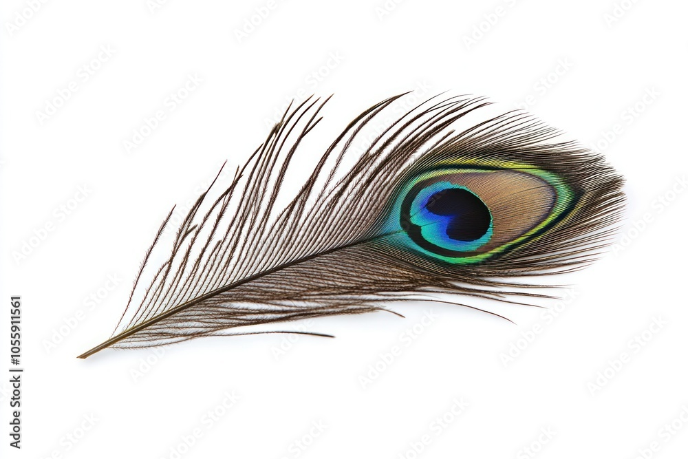 Fototapeta premium Vibrant Peacock Feather on White Background