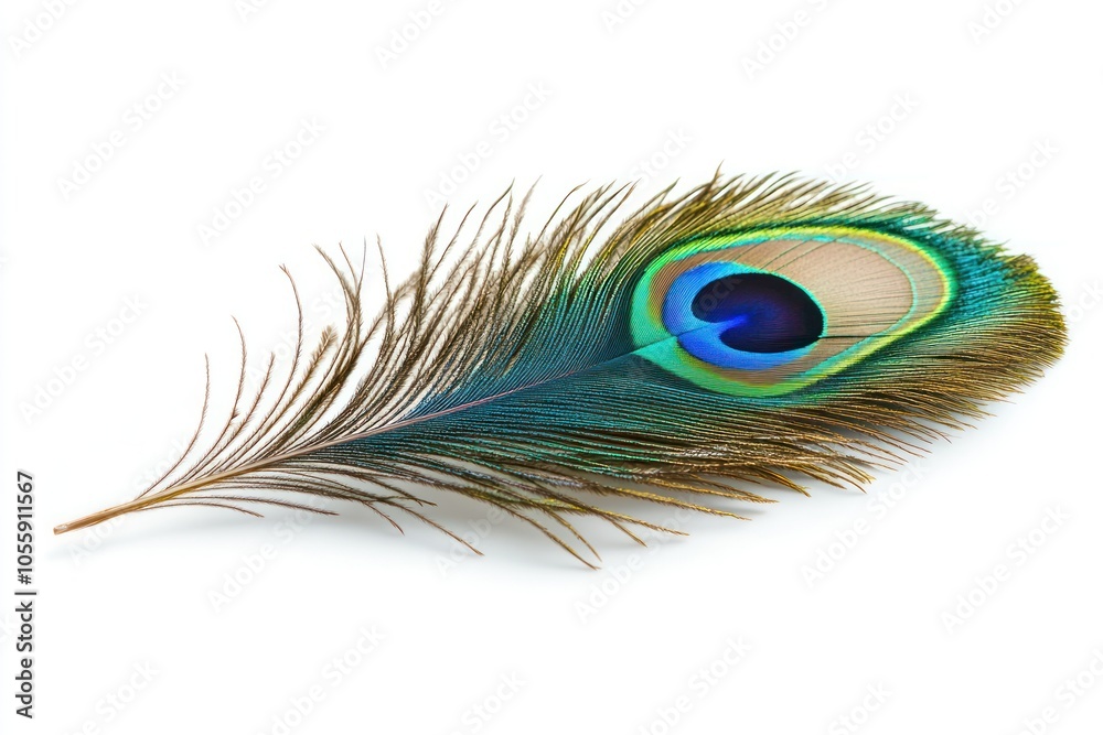 Obraz premium Vibrant Peacock Feather on Clean Background