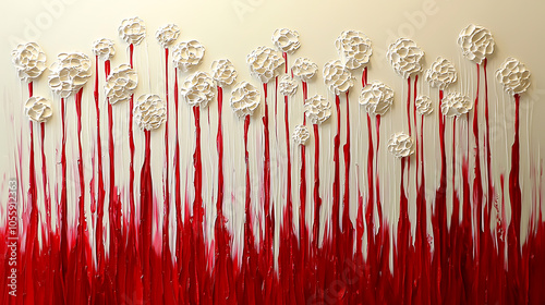 Abstract floral art with red and white textures
