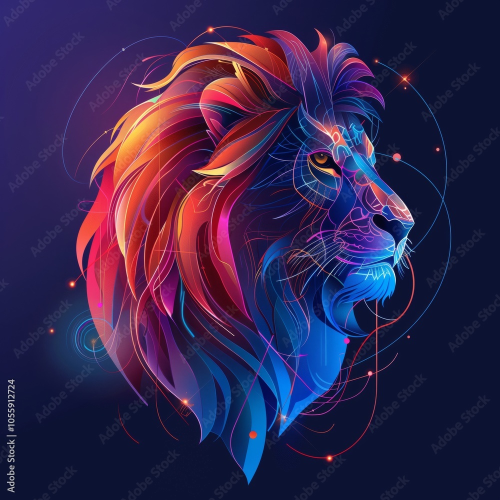 High-tech style illustration of the Leo zodiac sign. High-tech style illustration of the Leo zodiac sign.