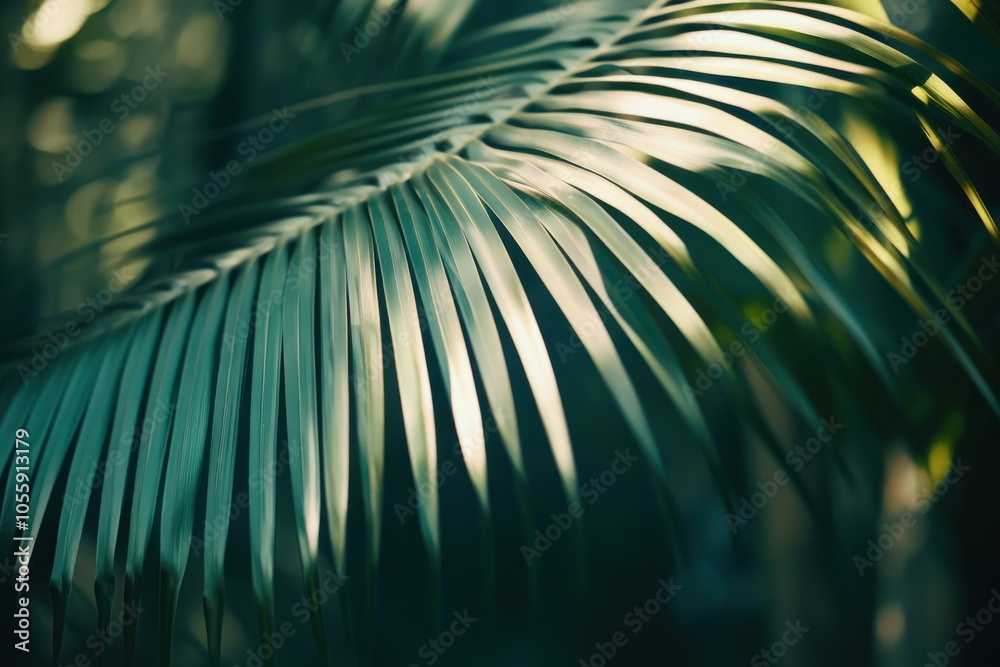 Naklejka premium Lush Green Palm Leaf in Soft Natural Light