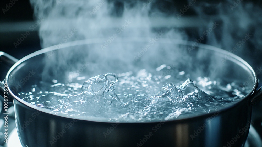 Boiling water in a pot illustrates heat transfer and phase change. Thermal process Boiling water in a pot illustrates heat transfer and phase change. Thermal process