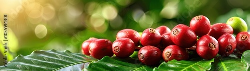 A bunch of red berries are on a leaf photo