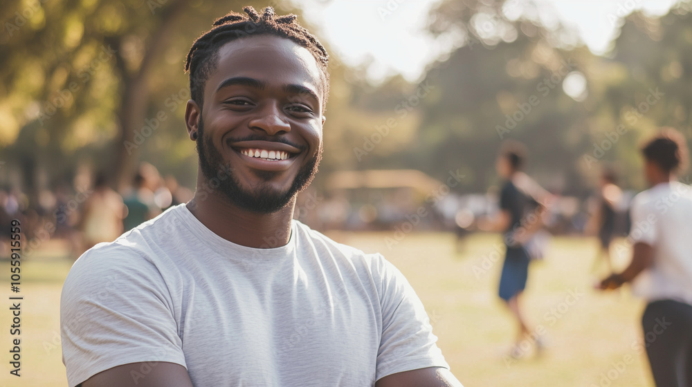 Smiling Employee at Team Building Event in a Park Smiling Employee at Team Building Event in a Park