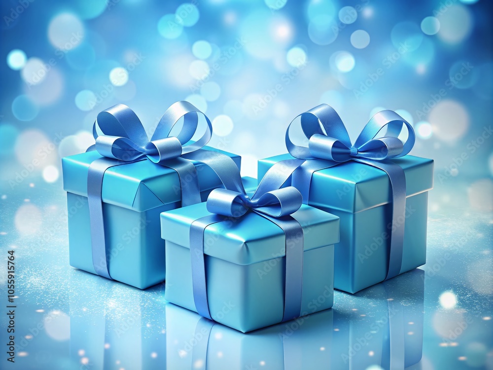 Realistic 3D Render of Light Blue Gift Boxes with Bows and Ribbons for Celebrations and Holidays Realistic 3D Render of Light Blue Gift Boxes with Bows and Ribbons for Celebrations and Holidays