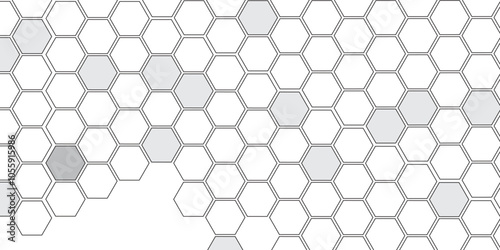 Vector geometric seamless texture symbol. Hexagon, bees hive cells pattern. Bee honey shapes. Abstract pattern with hexagonal white and gray technology line paper background.   Stylish grid texture. 
