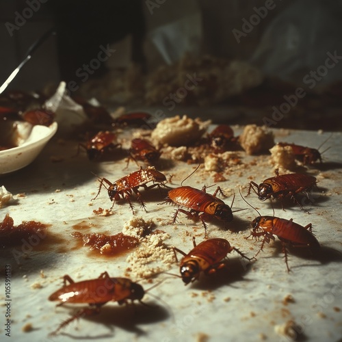 Cockroaches on a Messy Kitchen