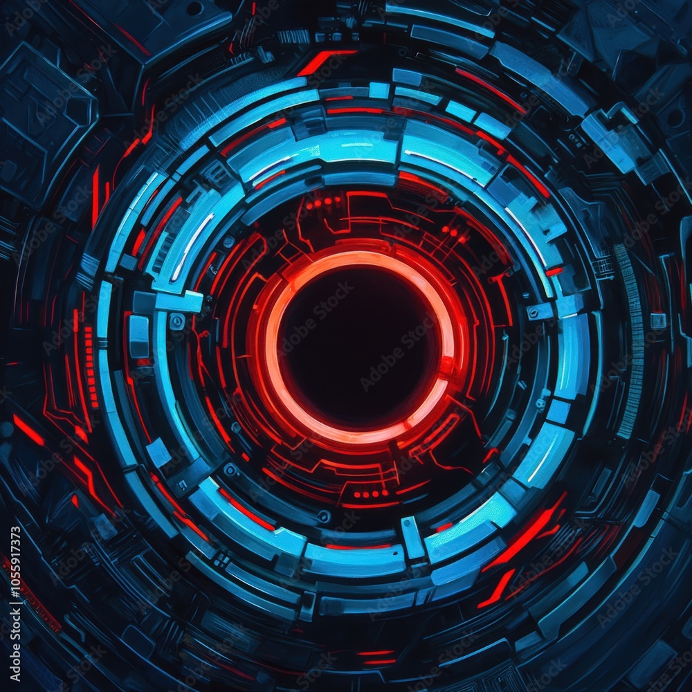 Futuristic Circular Design with Neon Lights and Intricate Circuit Patterns in Technology Art Futuristic Circular Design with Neon Lights and Intricate Circuit Patterns in Technology Art