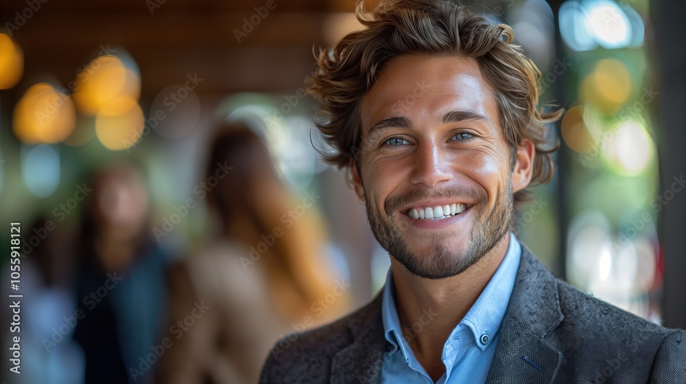 Confident young entrepreneur in a tailored suit, exuding professionalism and positivity, standing against a modern office backdrop, engaging with an inviting smile. Confident young entrepreneur in a tailored suit, exuding professionalism and positivity, standing against a modern office backdrop, engaging with an inviting smile.