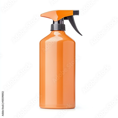 Bright orange spray bottle for cleaning solutions, featuring a modern design and ergonomic trigger for easy use in any space. photo