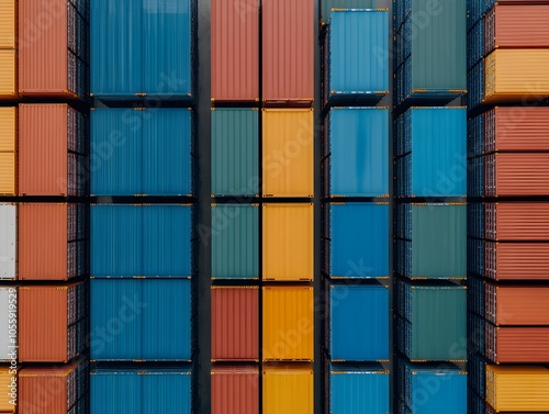 Colorful Shipping Containers Stacked for Transport photo