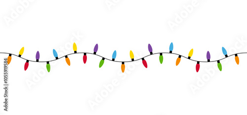 Christmas lights. Colorful Xmas garland isolated on white background