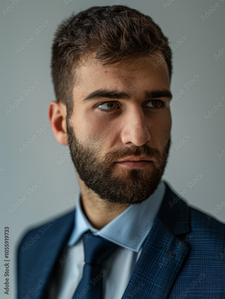 the young men, short beard, brown eyes, brown hair cut, short cut, suit navy blue, background white, portrait shot photography, the young men, short beard, brown eyes, brown hair cut, short cut, suit navy blue, background white, portrait shot photography,
