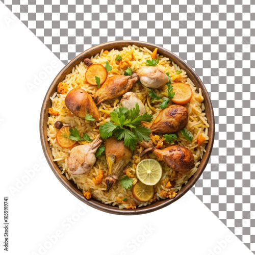 Biryani isolated on white background.