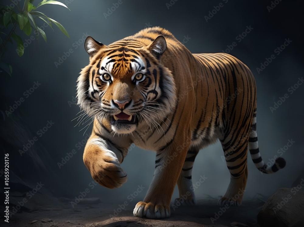 Obraz premium angry wild tiger in dark