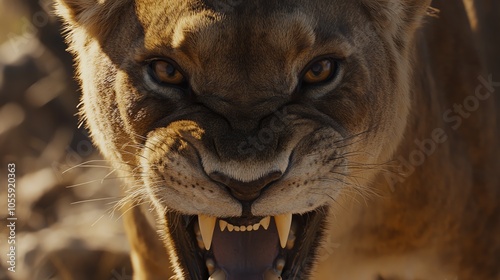 Roaring lioness in natural habitat