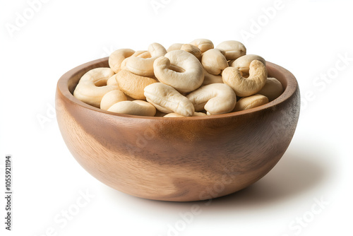 Close-up to a bowl of cashews isolated on white background, Snack food photography