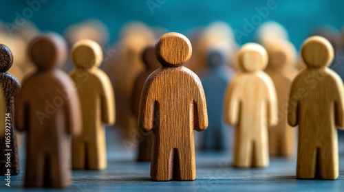 A conceptual photo of a human figure icon in a group of divers people standing out, symbolizing recruitment or talent selection