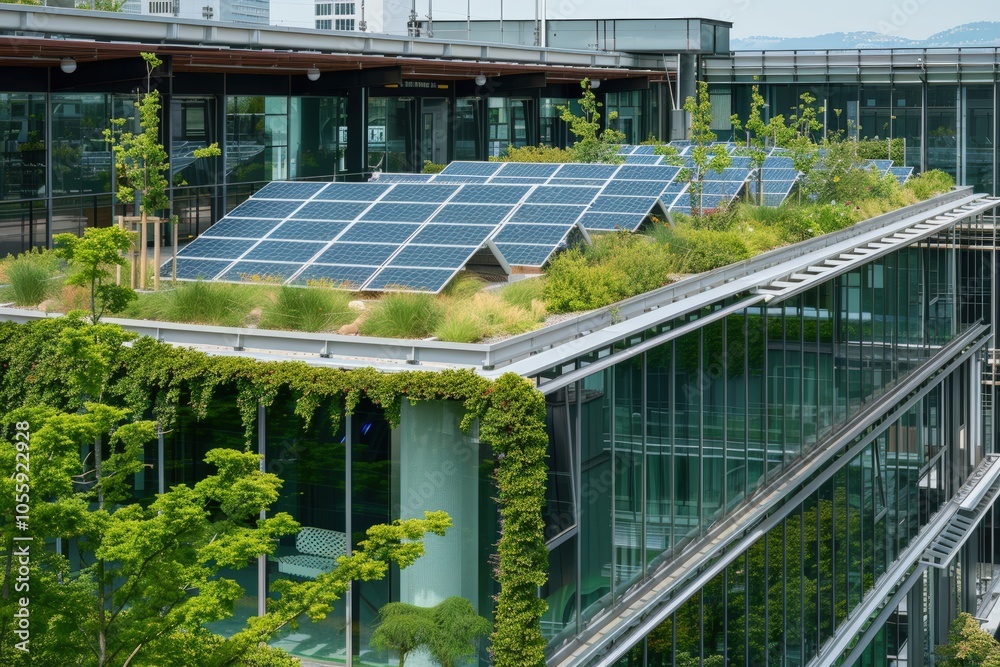 Green Corporate Office with Solar Panels and Rooftop Garden for ...