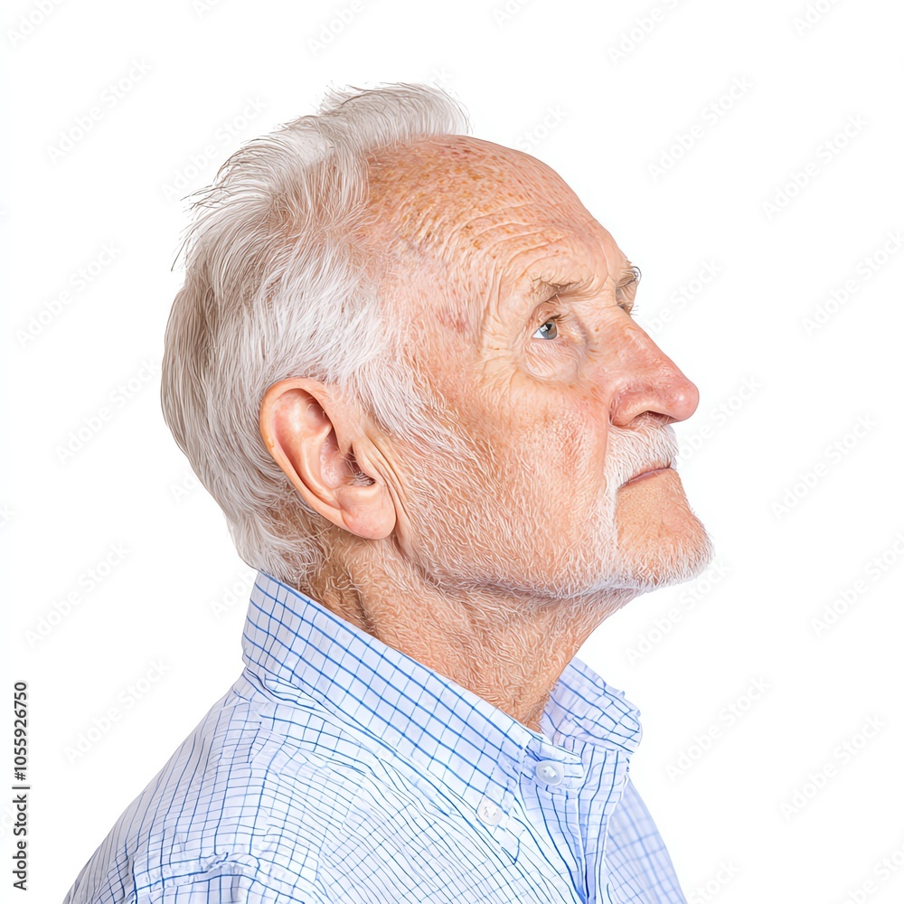 An elderly man with white hair gazes thoughtfully upwards, showcasing a peaceful expression and deep contemplation. An elderly man with white hair gazes thoughtfully upwards, showcasing a peaceful expression and deep contemplation.