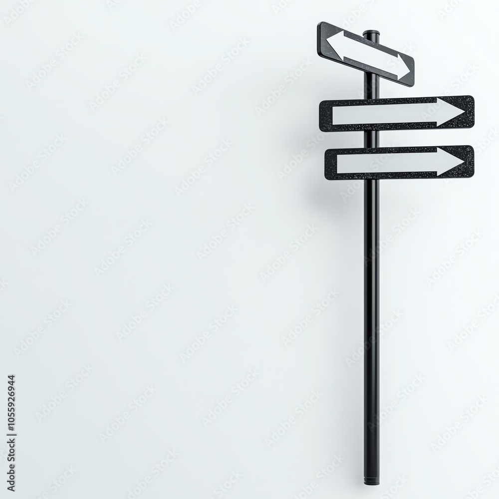 A minimalist direction sign with empty arrows on a clean white background, perfect for navigation or signage concepts. A minimalist direction sign with empty arrows on a clean white background, perfect for navigation or signage concepts.