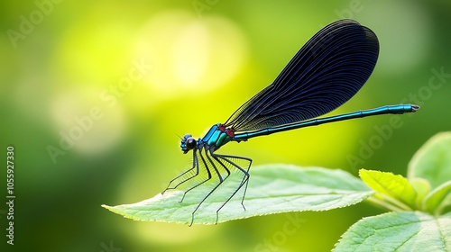 Striking Dragonfly Perched on Leaf